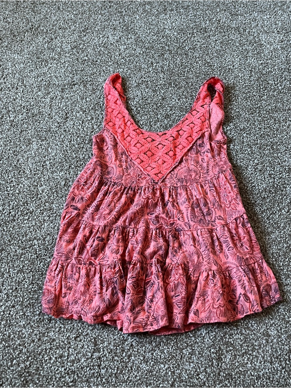 Free People Women’s XS Coral Pink Crochet Yoke Tiered Swing Tank